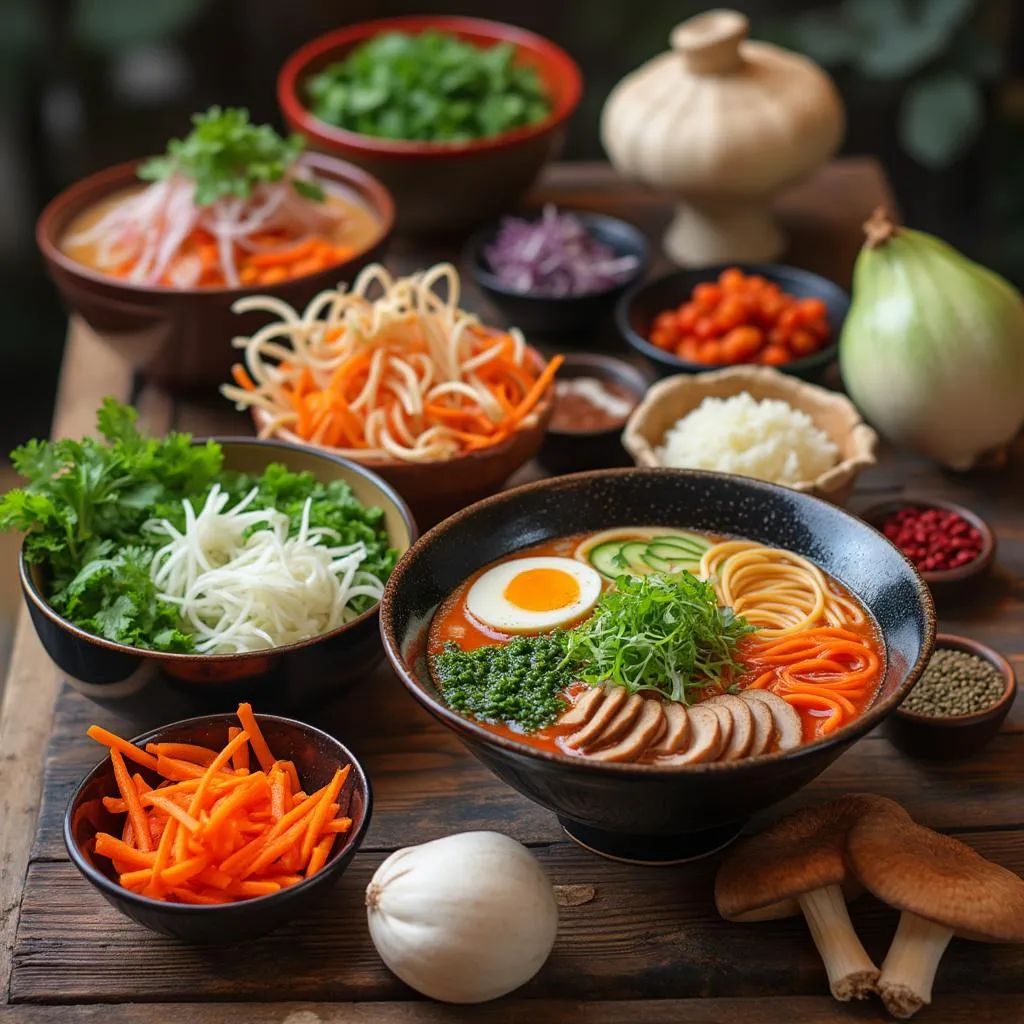 Selección de ingredientes frescos para ramen